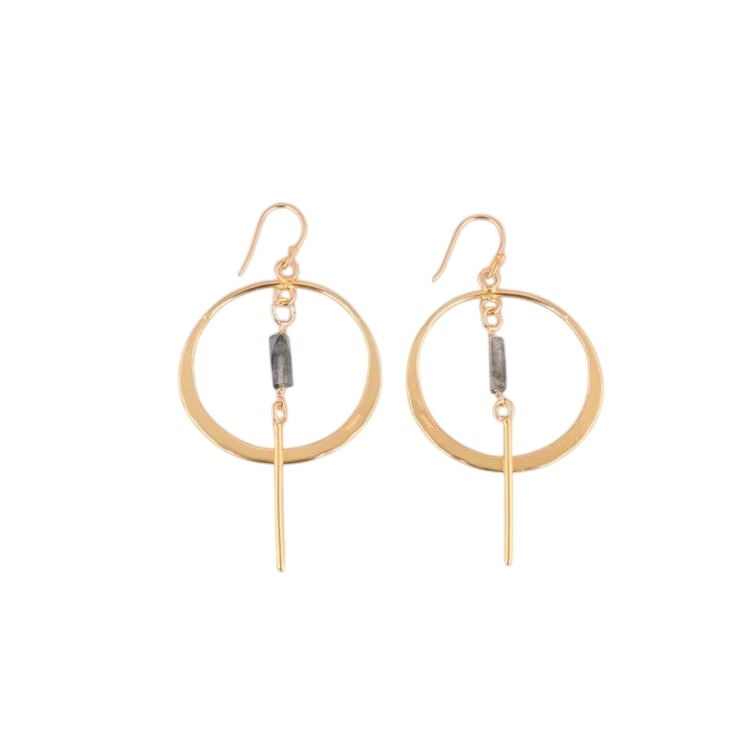 Aretes Dorados con Labradorita colgante -AR10