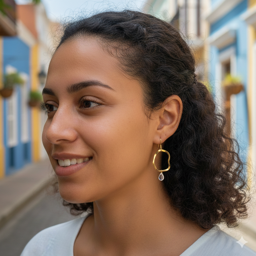 Aretes orgánicos con gota de cuarzo - AR11