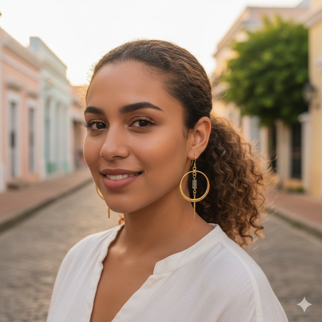 Aretes Dorados con Labradorita colgante -AR10