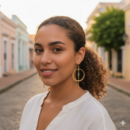 Aretes Dorados con Labradorita colgante -AR10