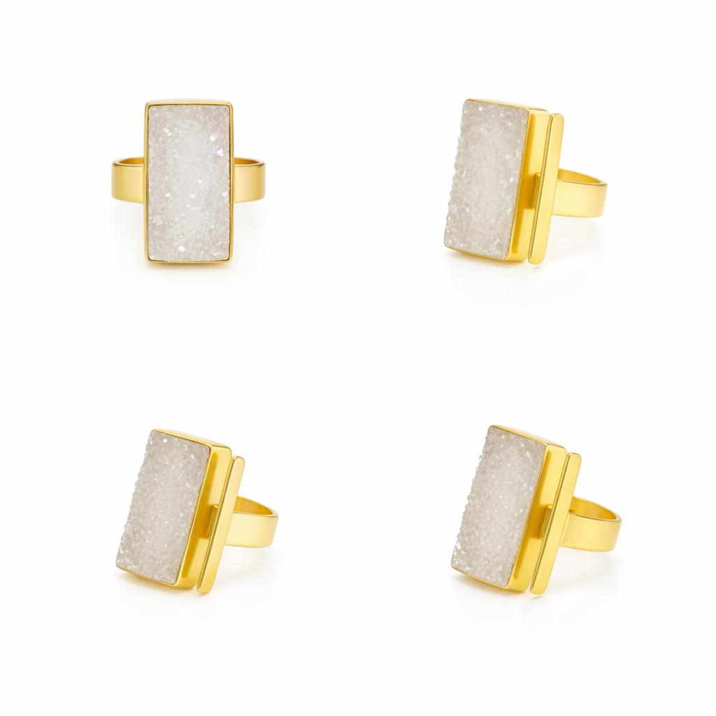 Sortija Druzy Rectangular Blanca