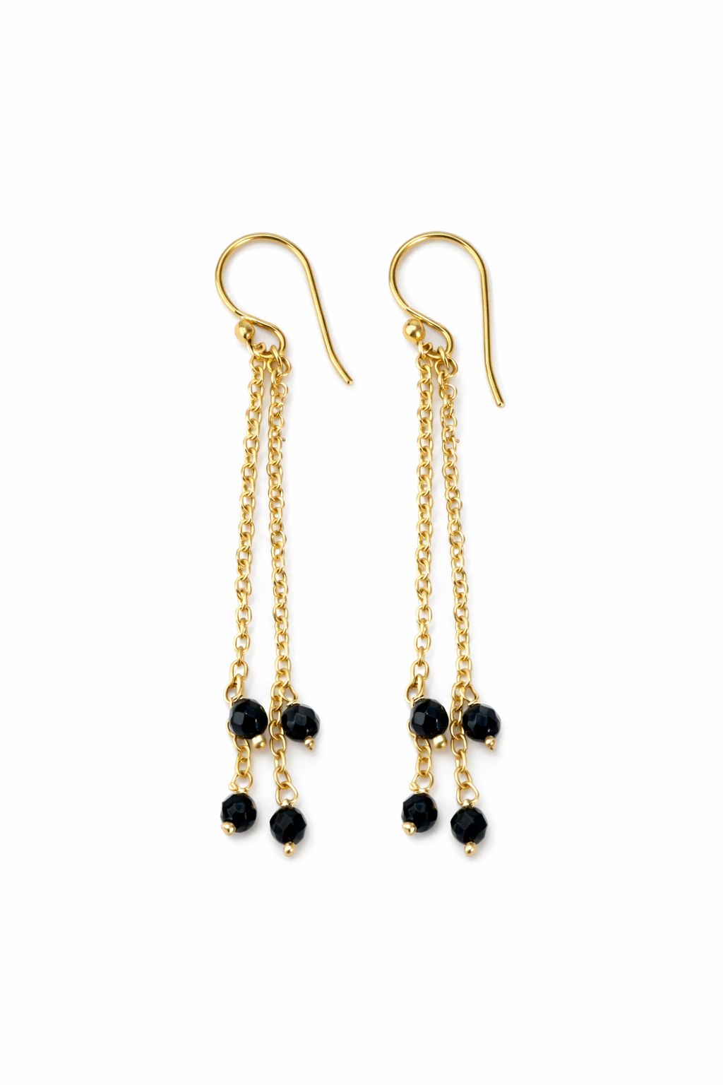 Aretes Dorados Colgantes con Onyx Negras