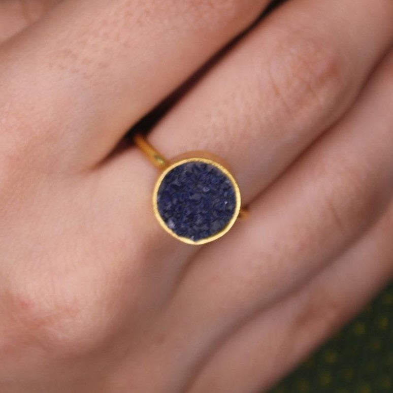 Anillo drusa circular azul - AN02E