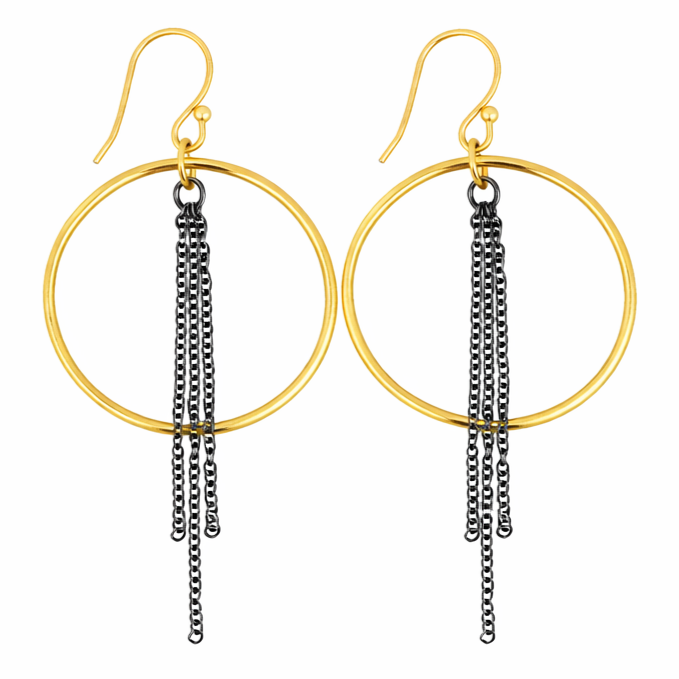 Aretes círculo con cadenas negras - AR02