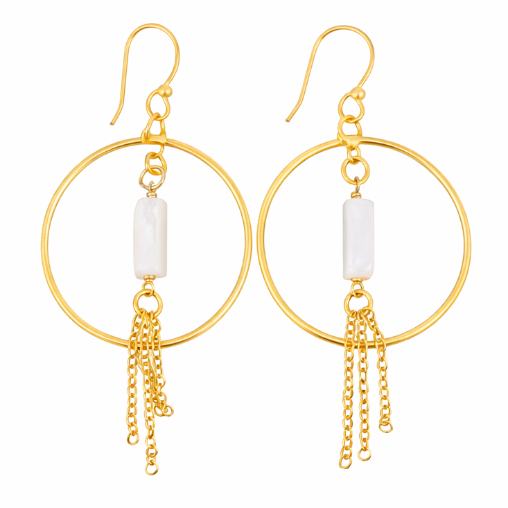 Aretes aro con madreperla y cadenas - AR03