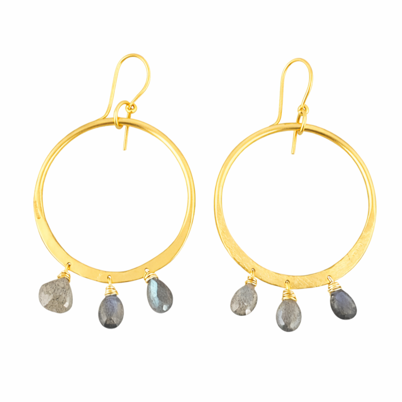 Aretes aro martillado con colgantes de labradorita - AR08