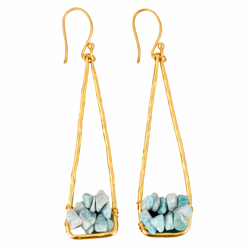Aretes largos con piedra turquesa Irregular - AR18