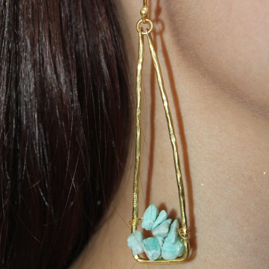 Aretes largos con piedra turquesa Irregular - AR18