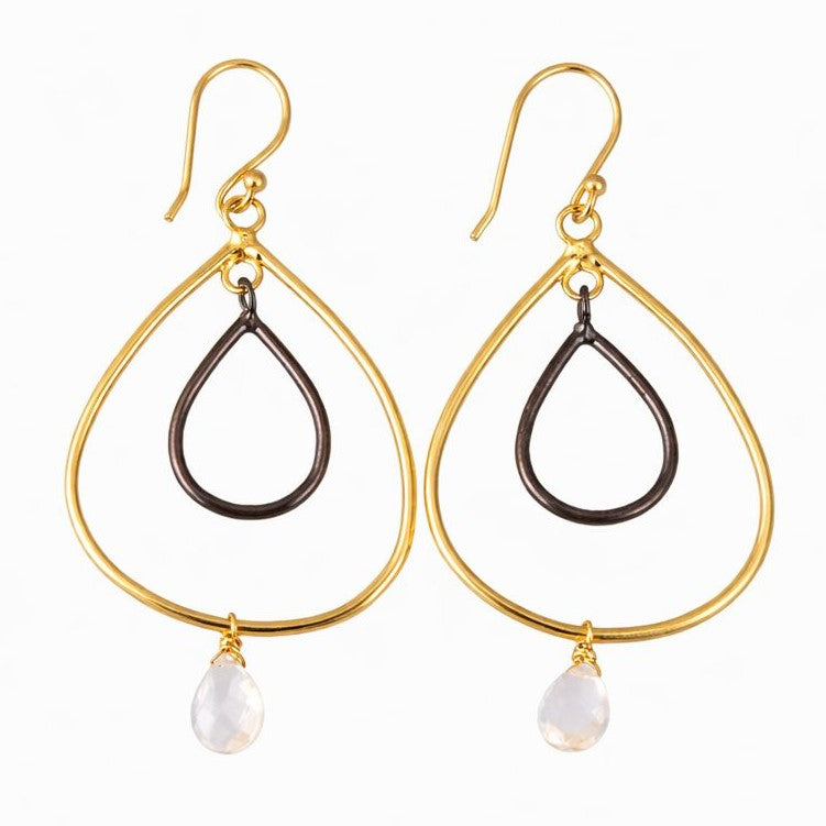 Aretes bicolor con cristal colgante - AR22