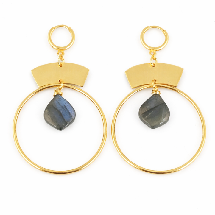 Aretes círculo con piedra labradorita - AR26E