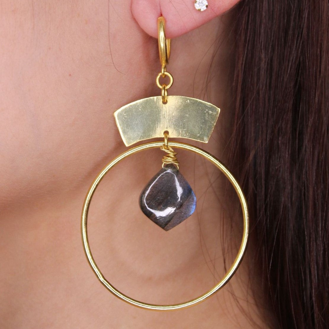 Aretes círculo con piedra labradorita - AR26E