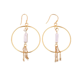 Aretes Aro Dorado con Madreperla y Cadenas - AR03
