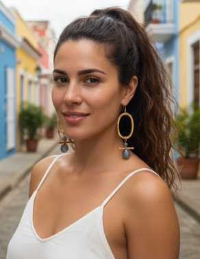 Aretes Colgantes geométricos con Labradorita - AR06