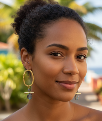 Aretes Colgantes geométricos con Labradorita - AR06