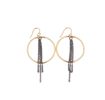 Aretes Círculo Dorado con Cadenas Negras-AR02