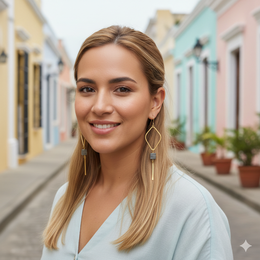Aretes Gota con Labradorita y Barra AR13