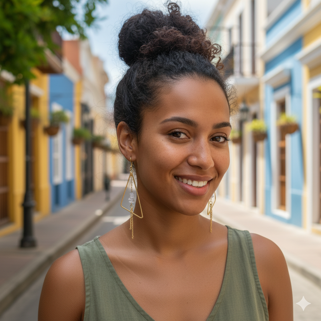 Aretes Feometricos con Cuarzo lechoso y cadenas AR12