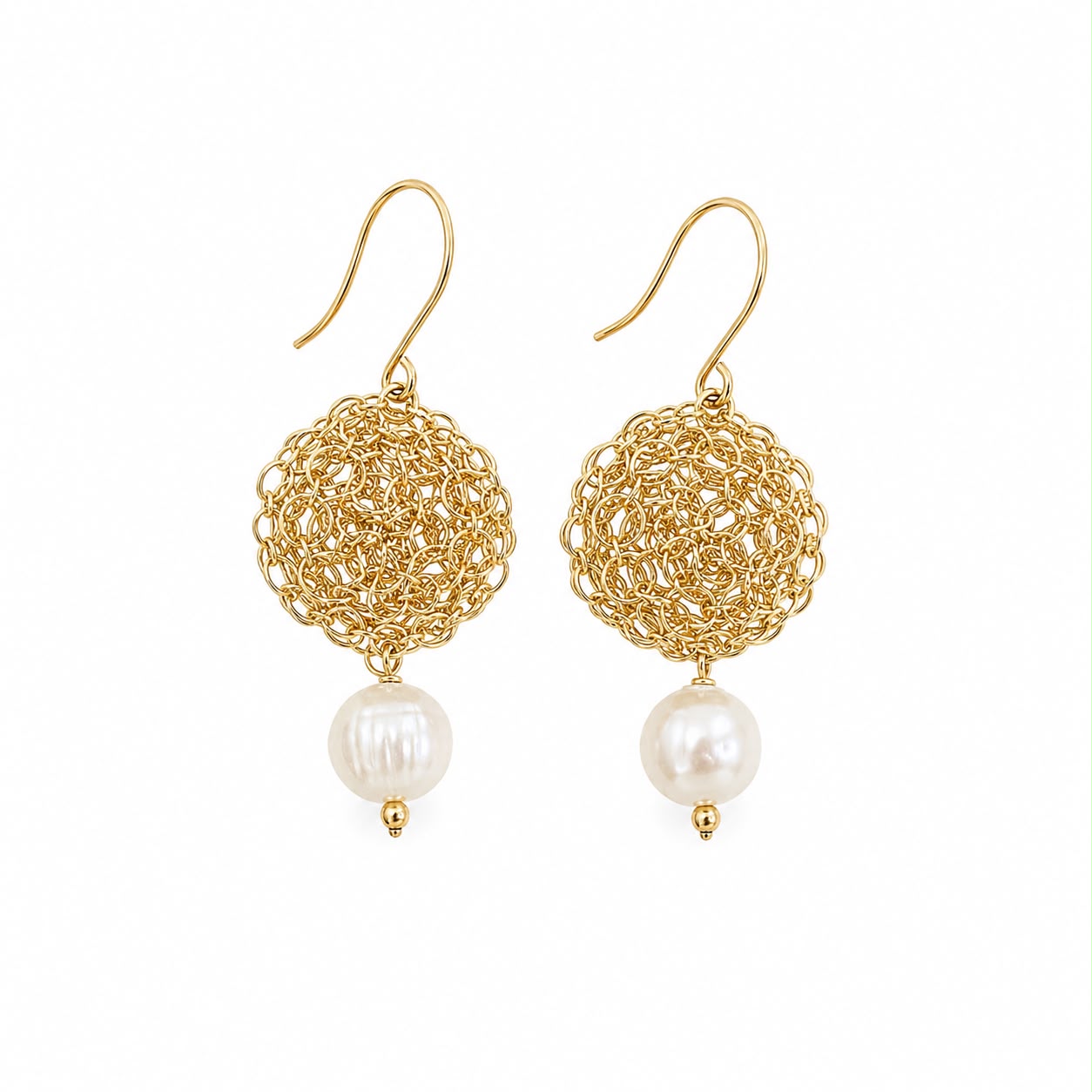 Aretes Tejido Dorado con Perla Natural