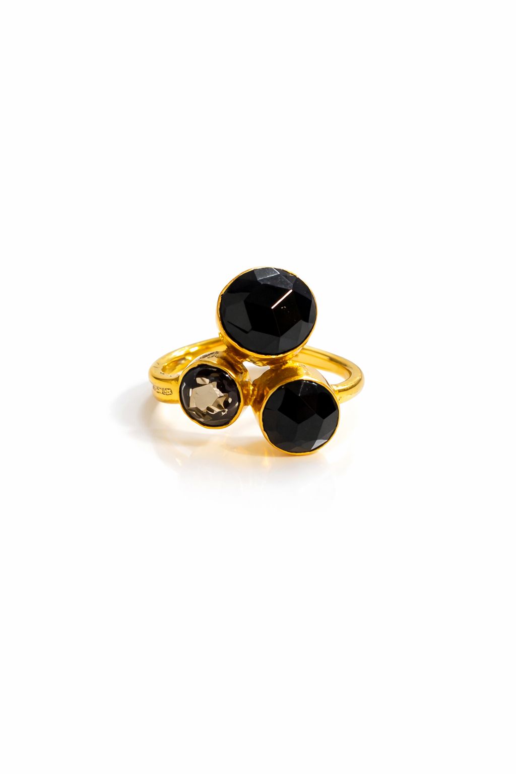 Sortija Triple Onyx & Crystal