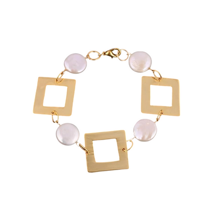 P01E – Pulsera Perlas y Cuadrados