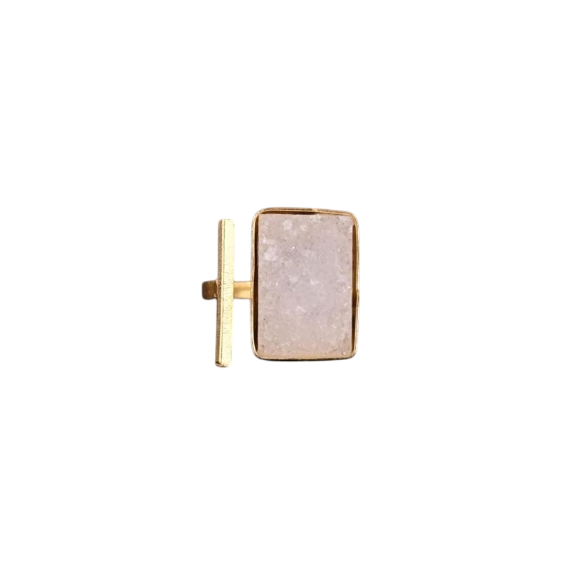 Anillo Rectangular Drusa Blanca